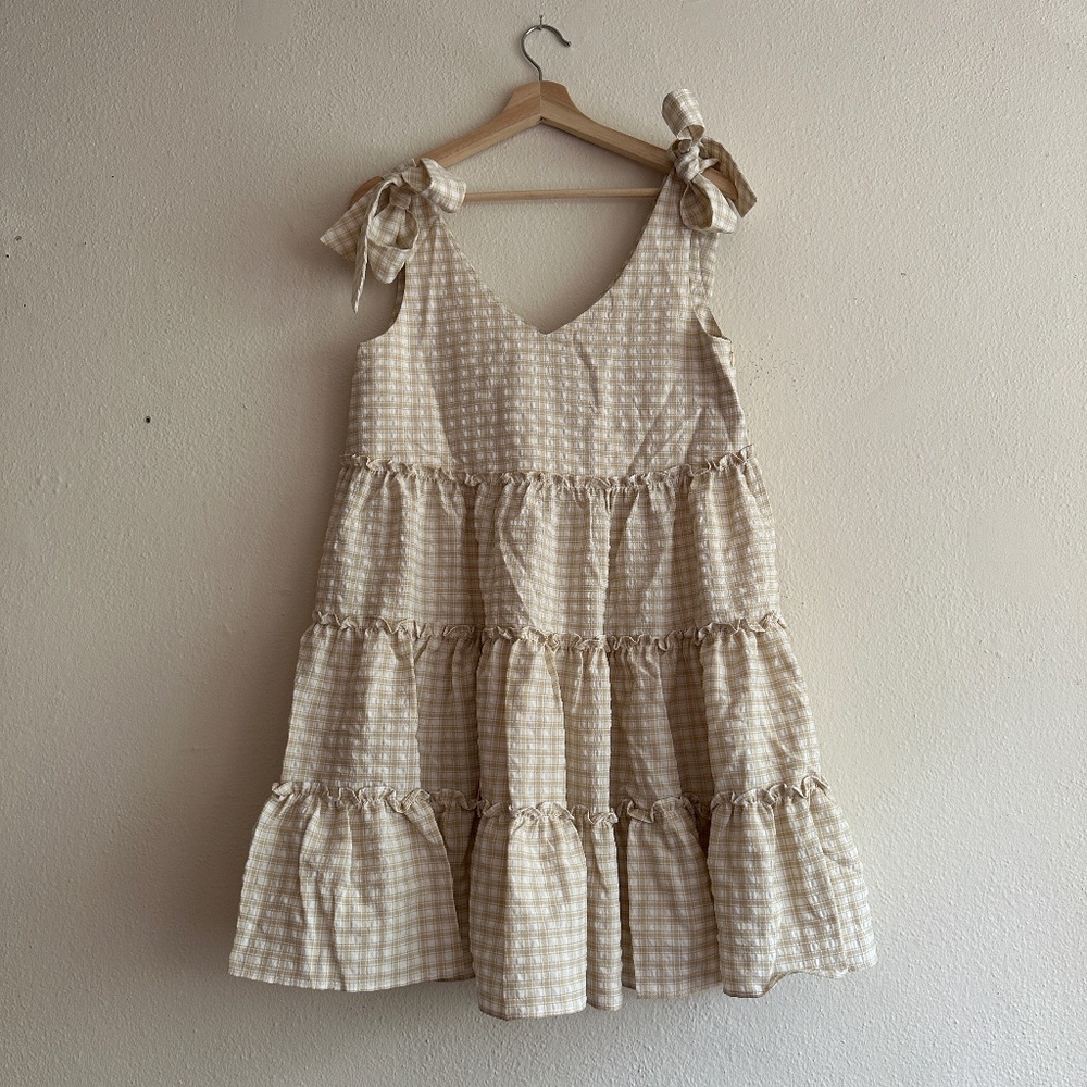 Cream Tiered Dress with Bow Straps